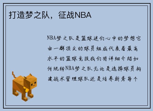 打造梦之队，征战NBA
